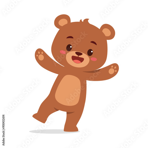 cute little bear waving hand and feeling happy