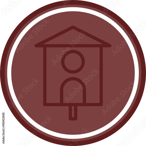bird house Vector Line Double Circle Maroon