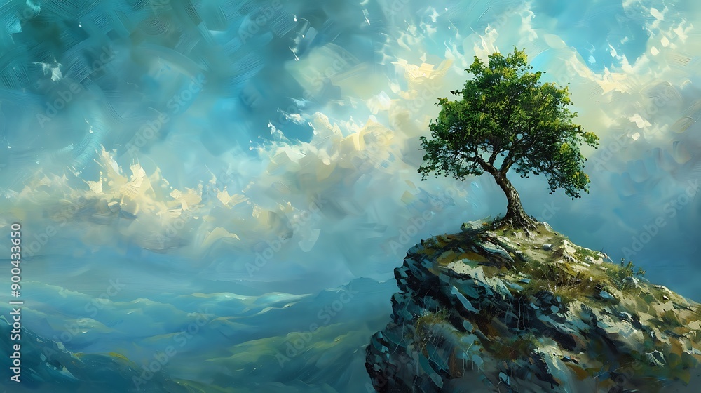 Solitary Tree on a Clifftop Under a Cloudy Sky Solitary Tree on a Clifftop Under a Cloudy Sky