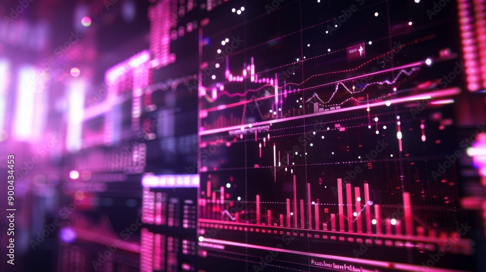 A computer screen shows a graph with many lines and dots A computer screen shows a graph with many lines and dots
