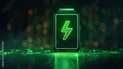 A green battery with a lightning bolt on it