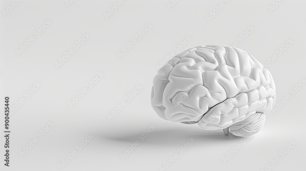 Realistic White Brain Model on a Minimalist White Surface Displaying Intricate Details Realistic White Brain Model on a Minimalist White Surface Displaying Intricate Details