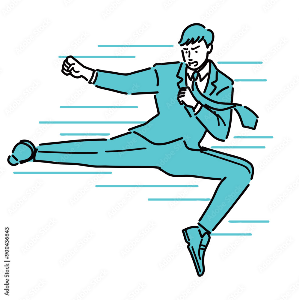 Obraz premium 飛び蹴りしているスーツ姿の男性 