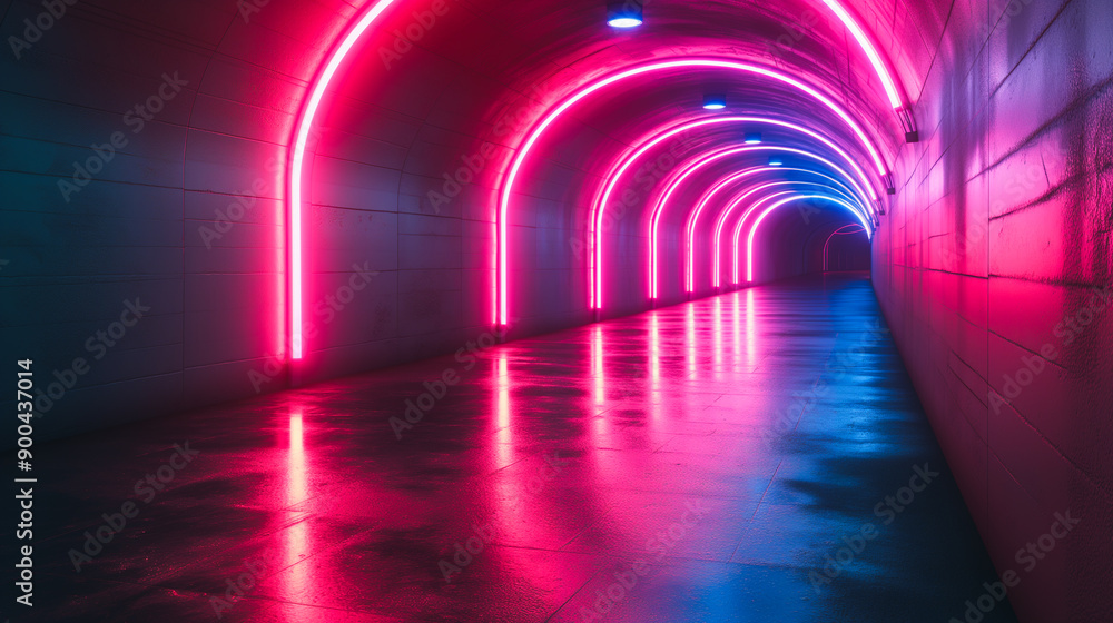 Futuristic neon light path on a dark background, showcasing vibrant nightlife and technology. Futuristic neon light path on a dark background, showcasing vibrant nightlife and technology.