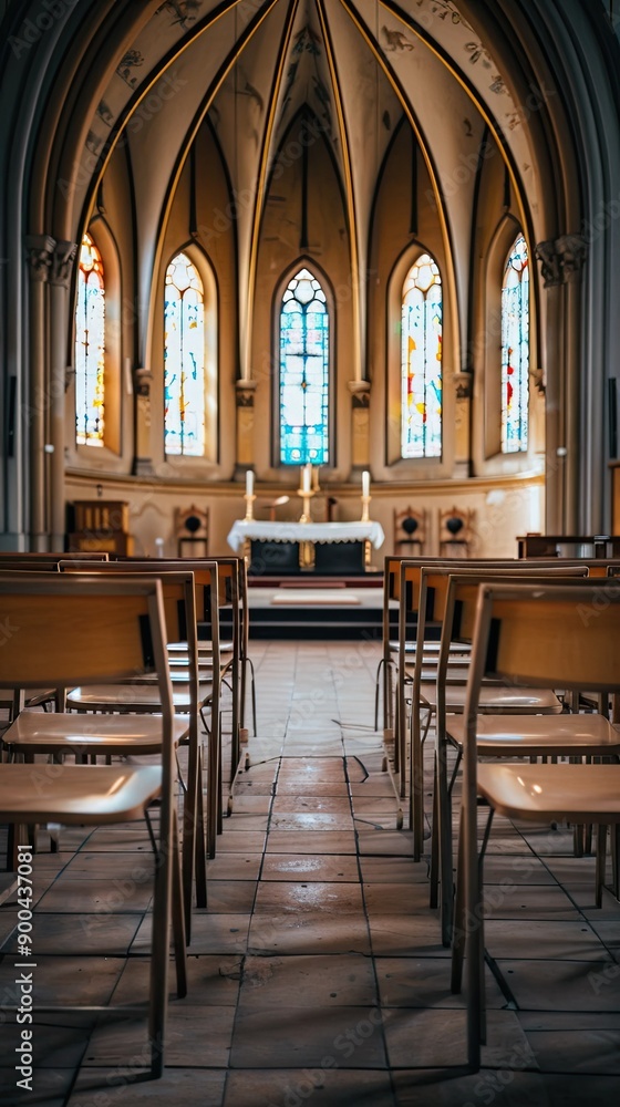 Naklejka premium Charming Interior of a Historic Church With Stained Glass Windows