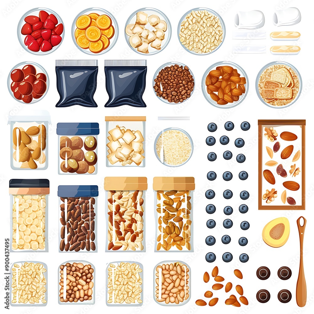 A Collection of Various Nuts, Seeds, and Grains in Jars and Bowls A Collection of Various Nuts, Seeds, and Grains in Jars and Bowls