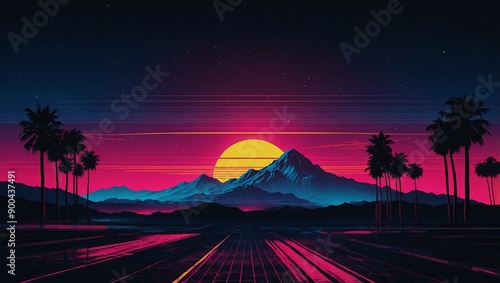 Retro s synthwave design wallpaper. High contrast photo