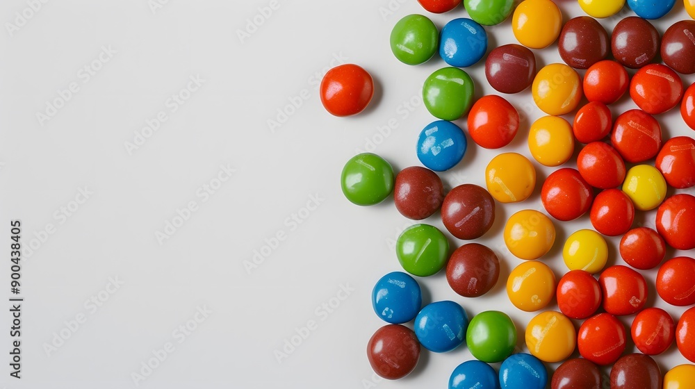Obraz premium Smarties in corner, rounded colorful candies isolated on white background. 