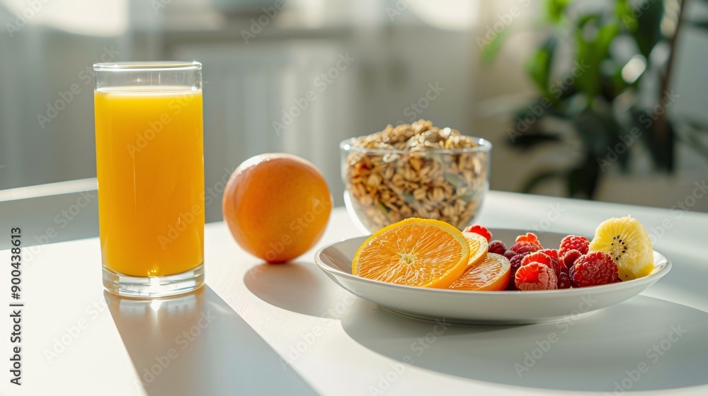 Nutritious Breakfast with Strawberries, Oranges, Blueberries, and Whole Grains Nutritious Breakfast with Strawberries, Oranges, Blueberries, and Whole Grains