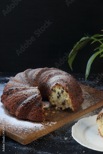 Bundt cake, pound cake on  a black background