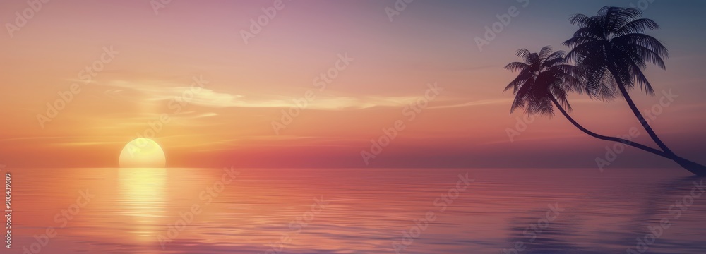 Palm Trees at Sunset Over the Ocean Palm Trees at Sunset Over the Ocean