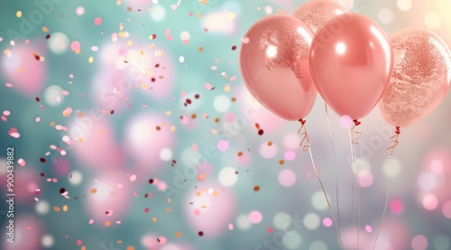 Pink Glitter Balloons Floating With Confetti
