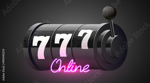 Slots online. Black slot machine wins the jackpot. 777 Big win concept. Casino jackpot.