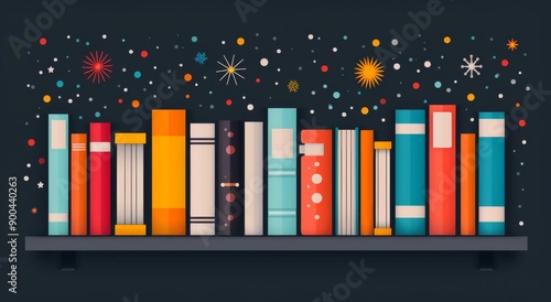 Colorful Bookshelf With Festive Decorations