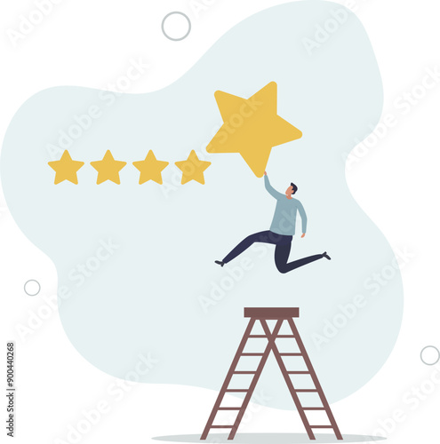 stars rating feedback, customer satisfaction, comment or giving product review, best reputation or ranking, assessment, excellent award concept,flat design.illustration with people.