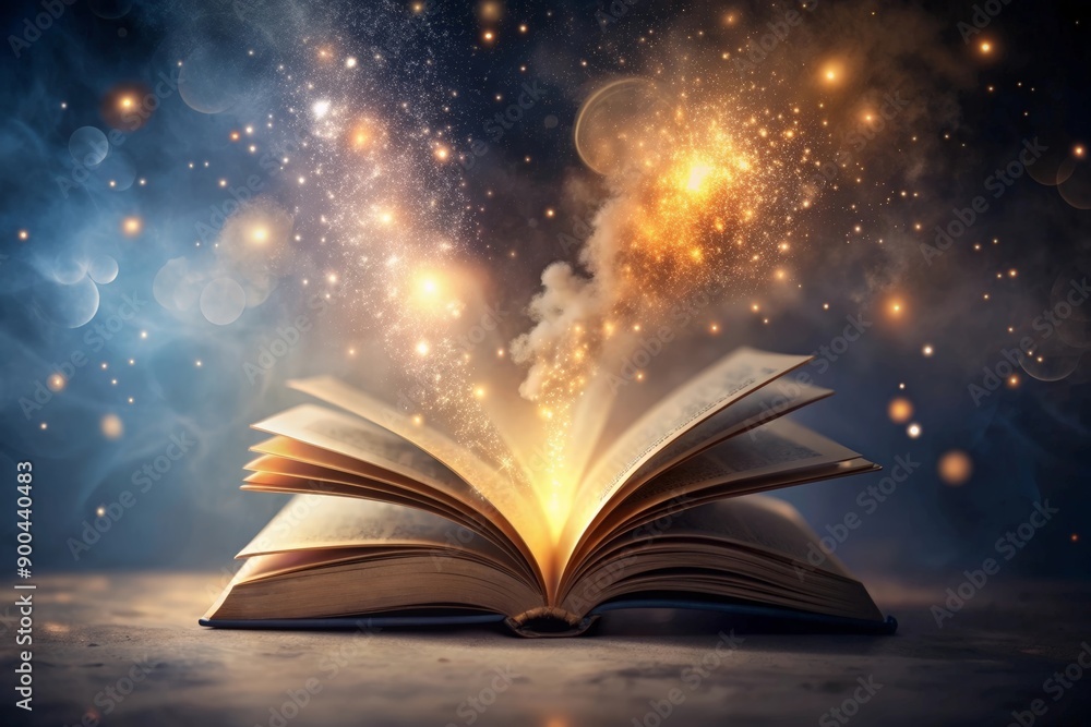 Book seemingly floating in mid air surrounded my magical dust