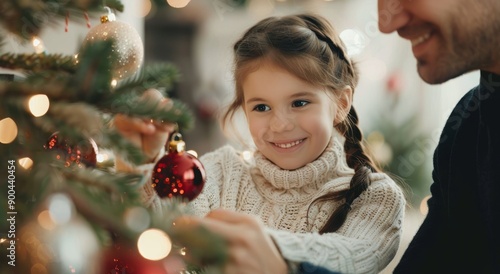 Girl Decorating Christmas Tree