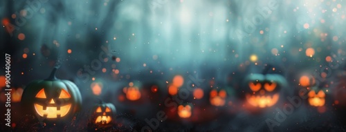 Lit Jack-o'-Lanterns in a Forest