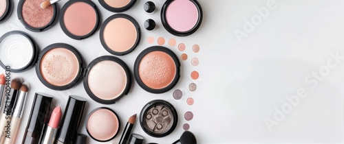 Makeup Products And Brushes On A White Background