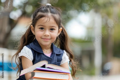 Young Girl Reading Books Outdoors