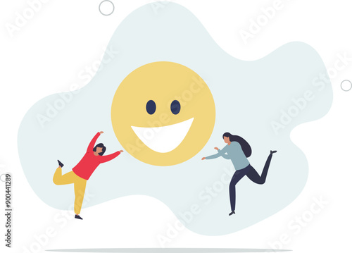 Employee happiness, job satisfaction or company benefit, happy workplace or positive attitude, work motivation concept,flat design.illustration with people.