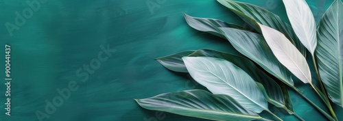 Green Leaves on Teal Background