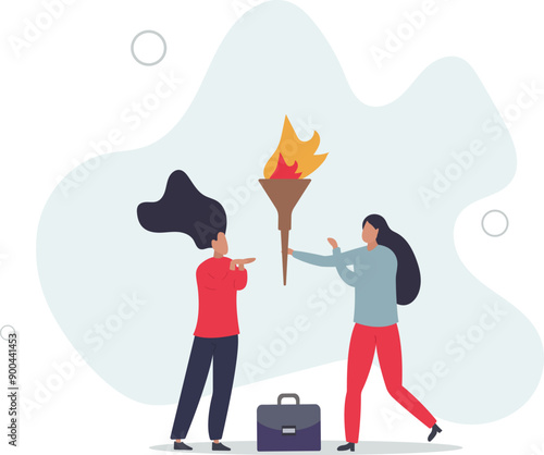 Successor plan, baton pass or transfer to new chosen leader, change new CEO or collaboration to achieve goal and win business competition concept,flat design.illustration with people