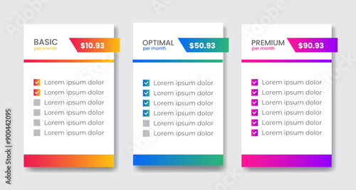 Business pricing plans table and pricing chart Price list for web or app.
 Ui UX pricing design tables with Tariff plans comparison,subscription features checklist
 and business plans. Product