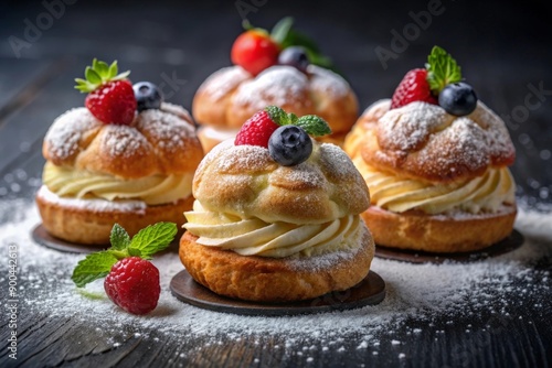 Wallpaper Mural Profiteroles cream puff filling with fresh berries Torontodigital.ca