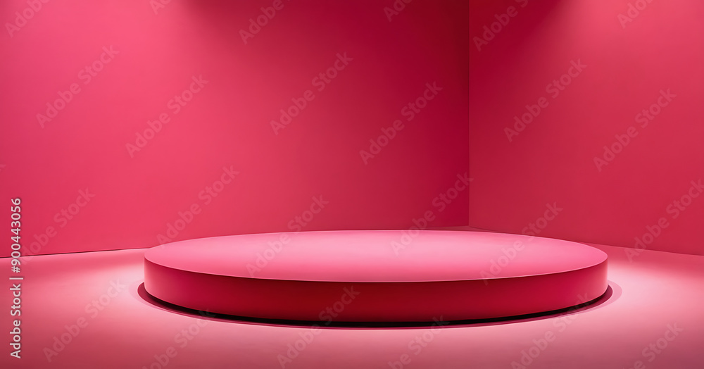 A round pink podium bathed in spotlights against a pink backdrop. Perfect for showcasing cosmetics, fashion accessories, or any product needing an elegant, feminine touch. A round pink podium bathed in spotlights against a pink backdrop. Perfect for showcasing cosmetics, fashion accessories, or any product needing an elegant, feminine touch.