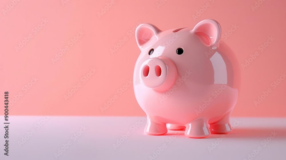 A pink piggy bank on solid white background, single object A pink piggy bank on solid white background, single object