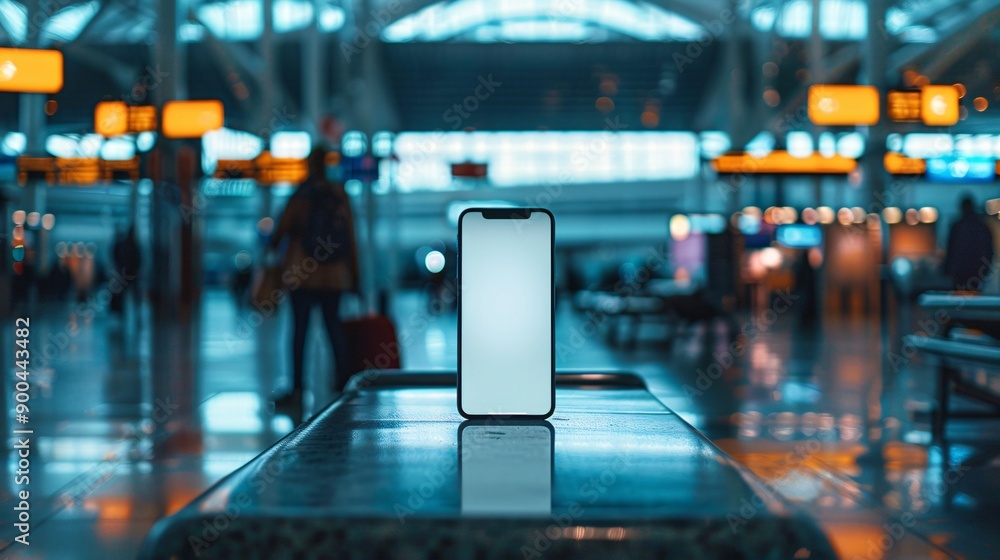 Elegant White Screen Mobile Phone Advertisement on an Airport Background Elegant White Screen Mobile Phone Advertisement on an Airport Background