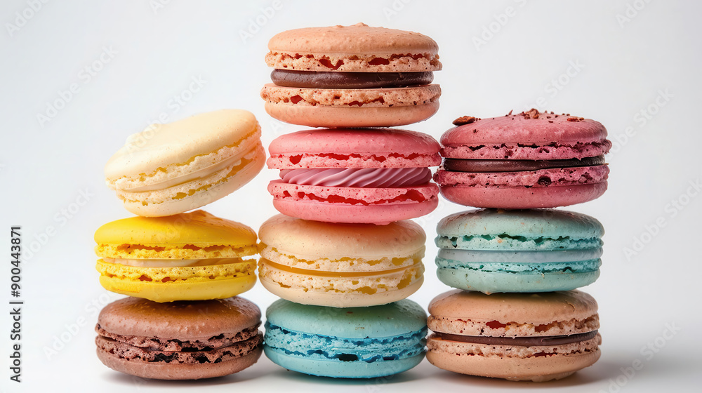 Colorful macaron stack on solid white background, single object Colorful macaron stack on solid white background, single object