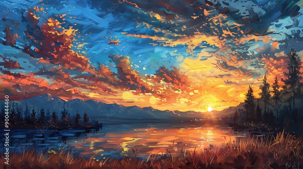 Sunset Over the Mountain Lake Sunset Over the Mountain Lake