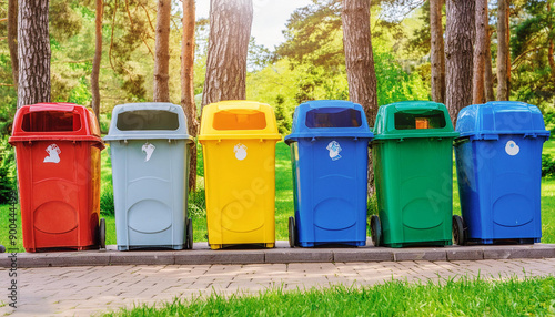 Eco-Friendly Park: Colorful Recycling Bins for a Greener Future