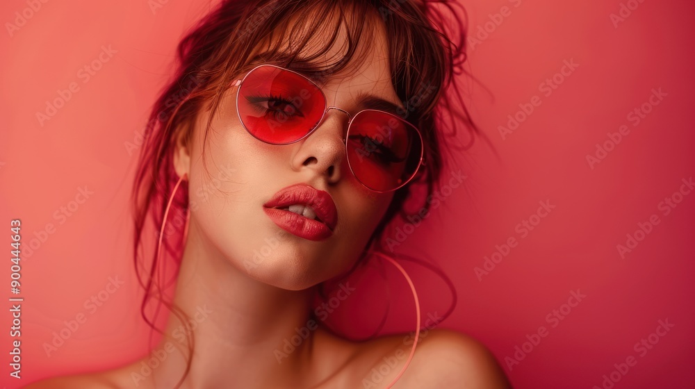 Fashionable Woman in Red Sunglasses Fashionable Woman in Red Sunglasses