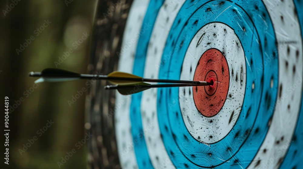 Precise Central Focus: Arrow Tail Feather Nocked at the Center of the Target Precise Central Focus: Arrow Tail Feather Nocked at the Center of the Target
