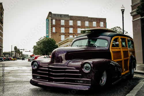 Classic Wood Panel Wagon Downtown Gulfport Mississippi In The Rain 