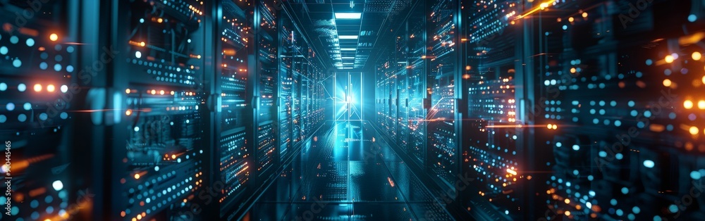 High-Tech Data Center with Interactive Network Visualization High-Tech Data Center with Interactive Network Visualization
