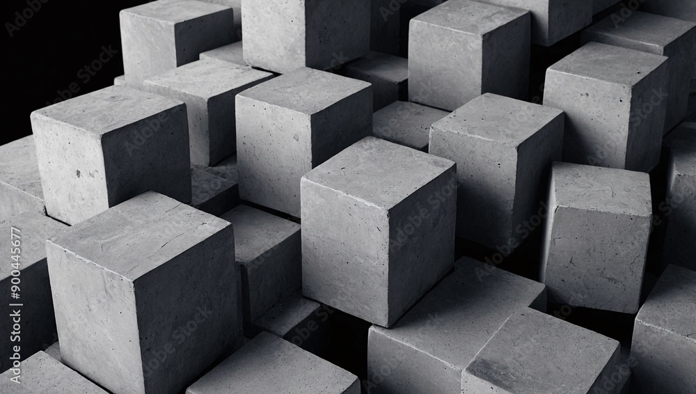Rotated and shifted grey concrete cubes, textured block background for wallpaper Rotated and shifted grey concrete cubes, textured block background for wallpaper
