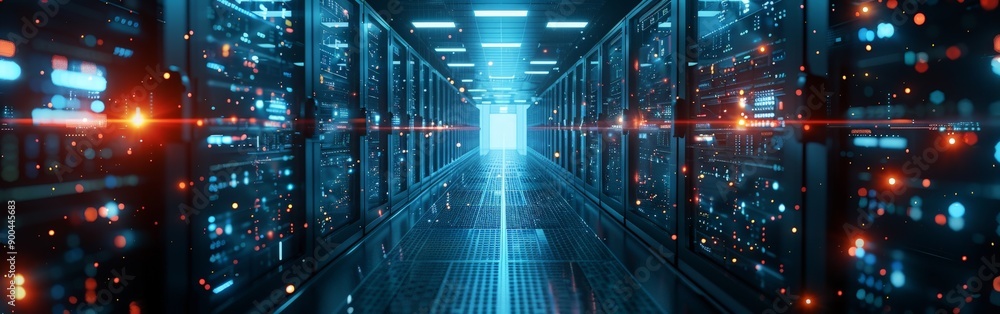 High-Tech Data Center with Interactive Network Visualization High-Tech Data Center with Interactive Network Visualization