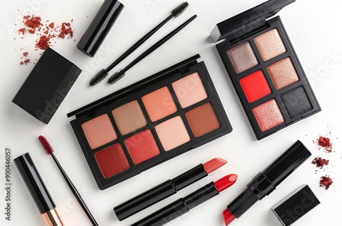 Makeup Palette and Brushes on White Background
