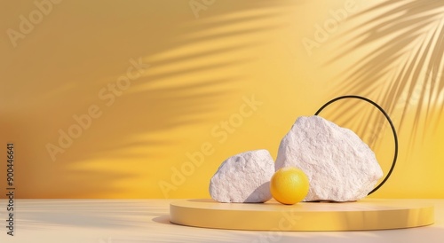 White Rocks and Yellow Sphere on a Platform