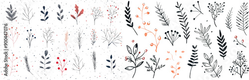 A modern winter floral design with branches and leaves of winter.