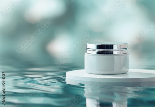 White Cream Jar on Platform in Water