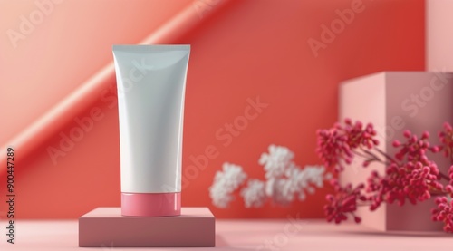 White Lotion Tube on Pink Platform