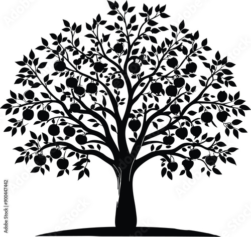 Black and white apple tree silhouette