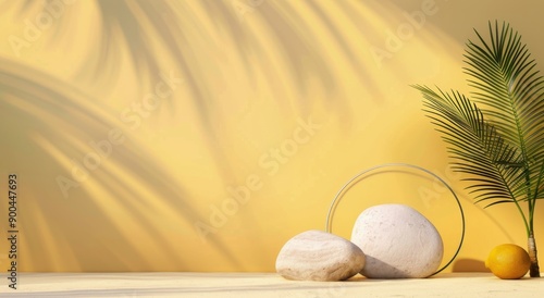 White Rocks and Yellow Sphere on a Platform