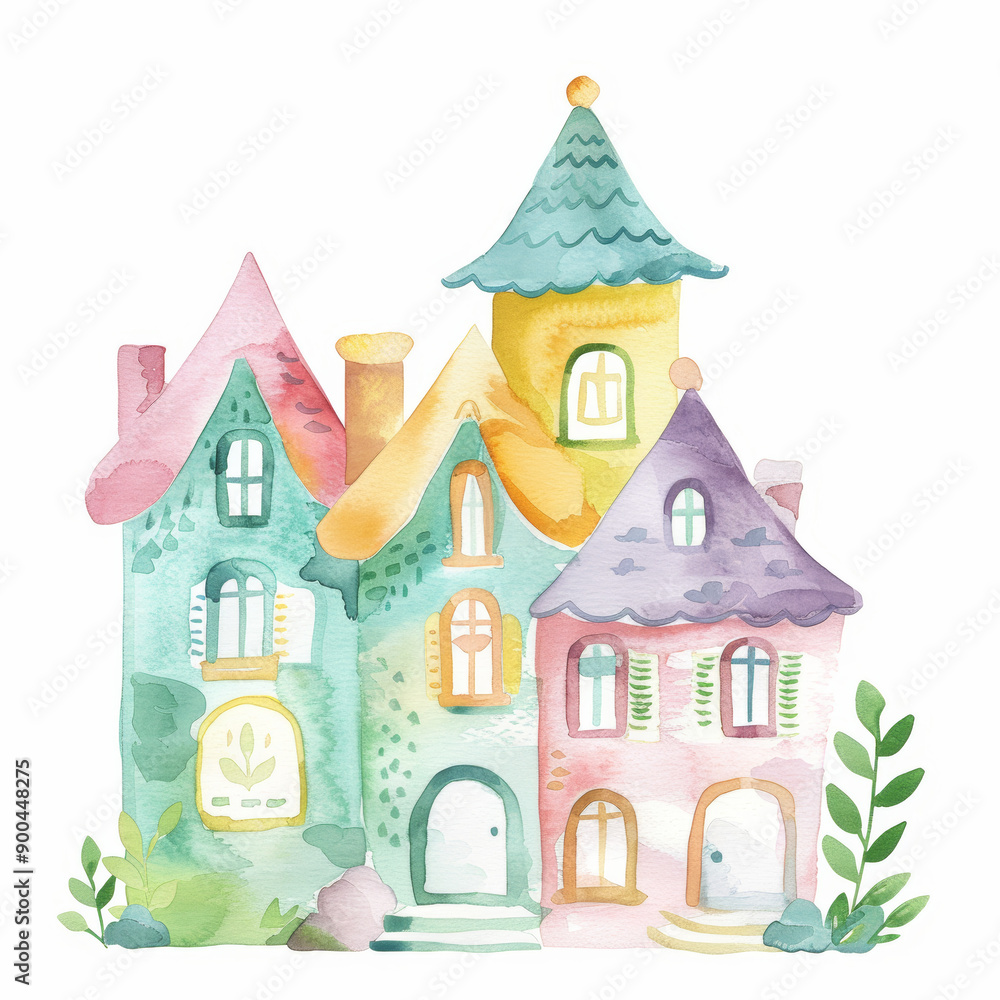 A colorful house with a green roof and a blue chimney A colorful house with a green roof and a blue chimney