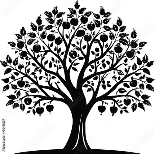Black and white apple tree silhouette